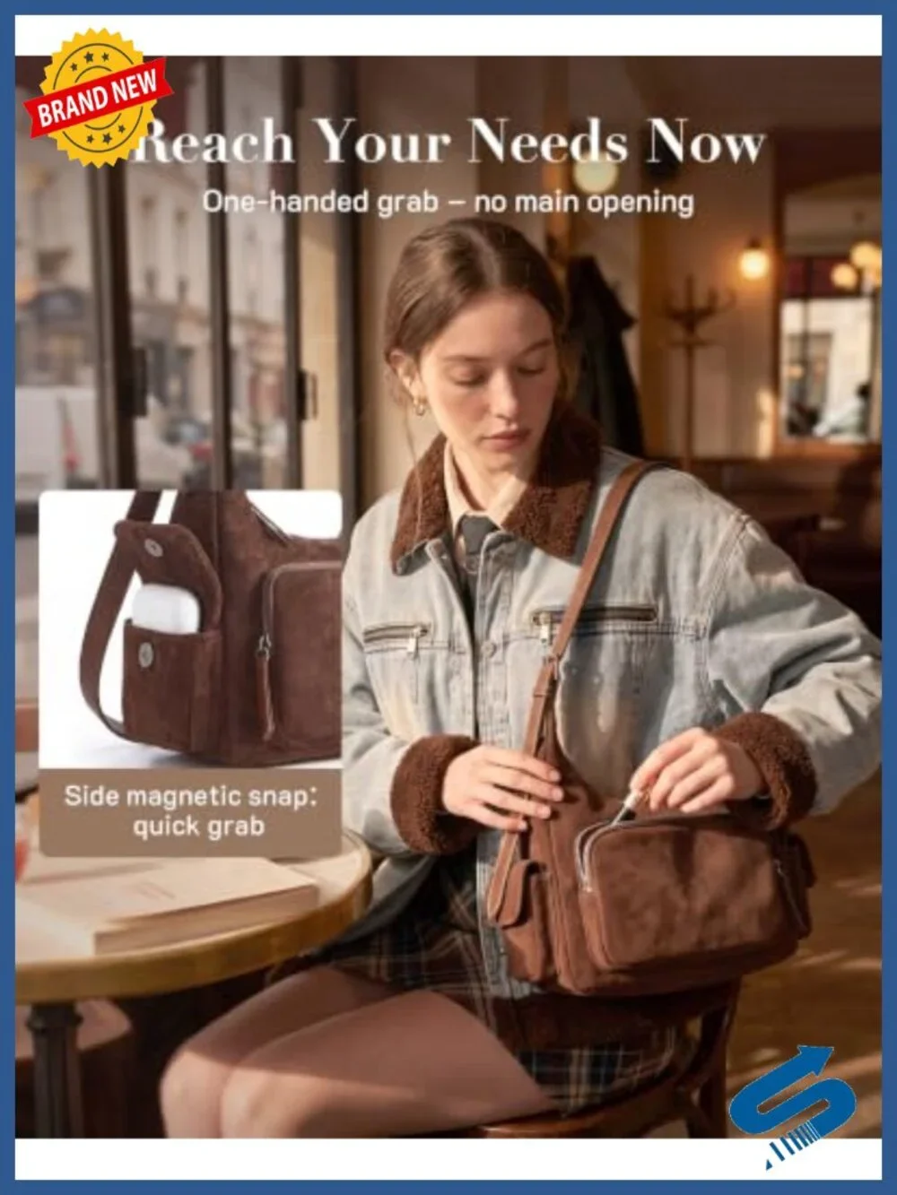 Faux Suede Crossbody Hobo Bag with Adjustable Strap, Multi Pockets for Travel